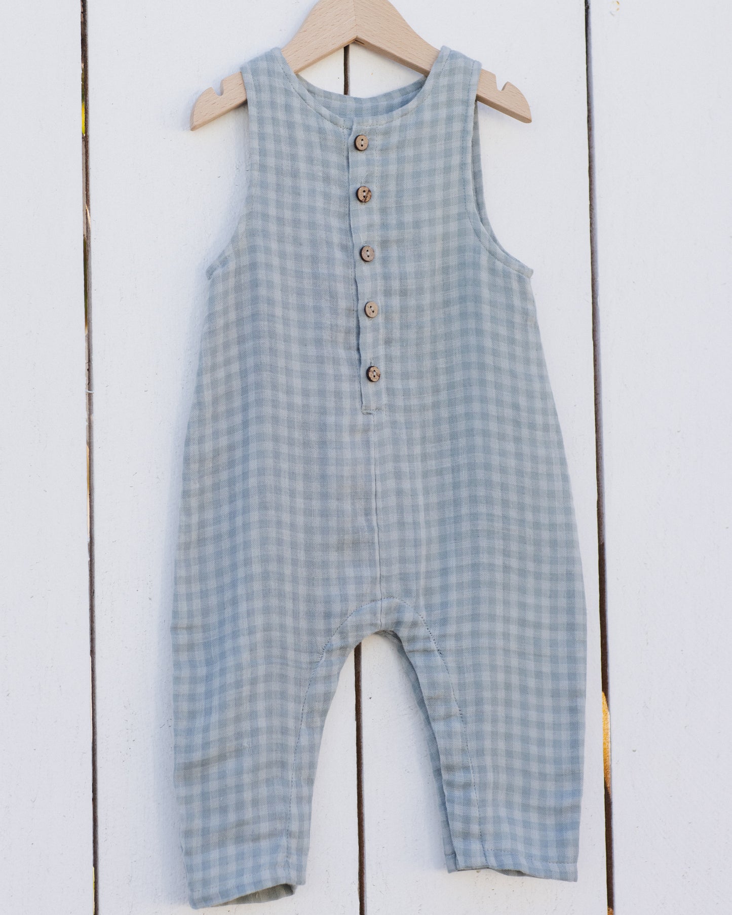Button Jumpsuit || Green Gingham