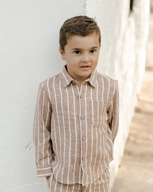 Collared Long Sleeve Shirt | Cedar Pinstripe