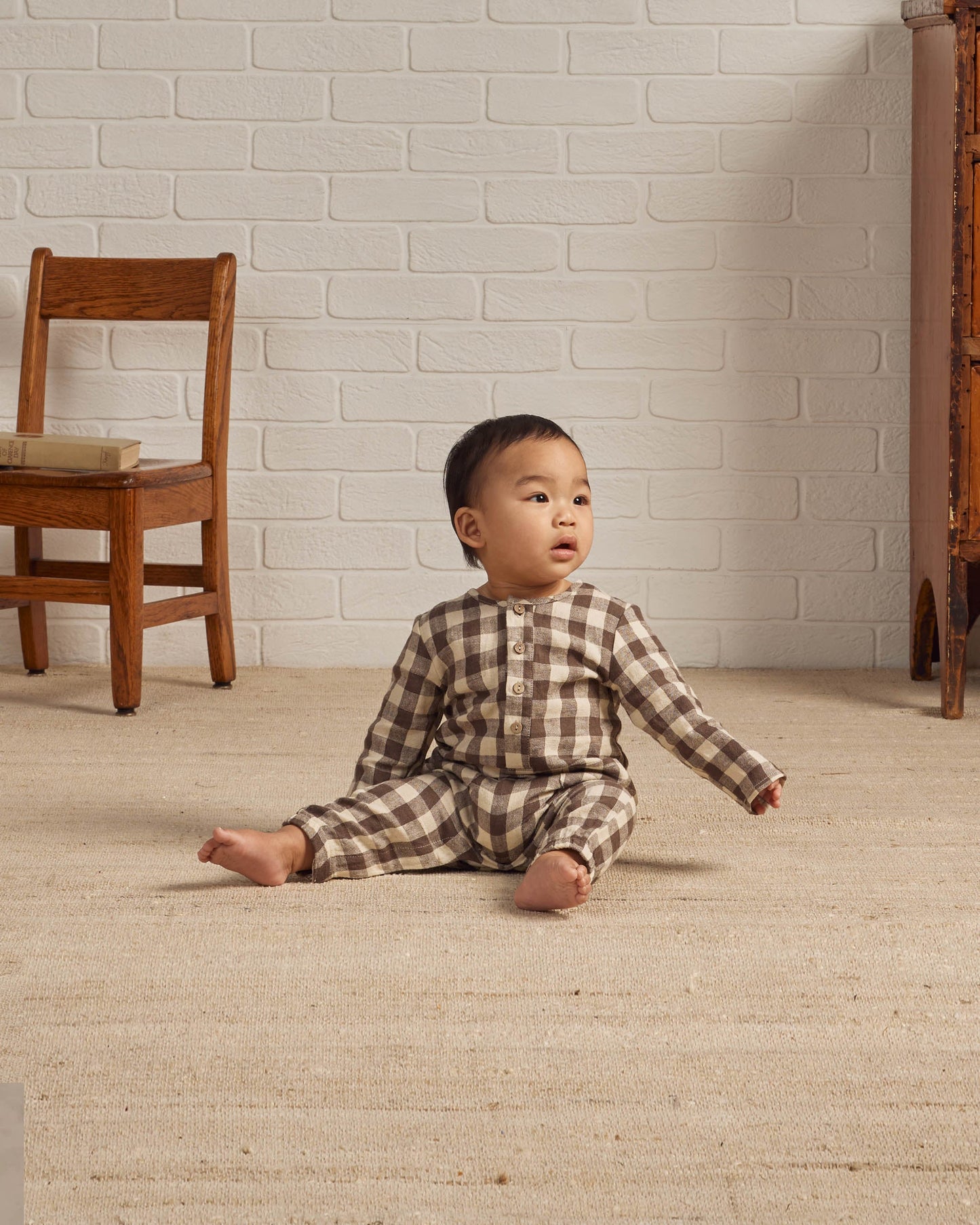 Long Sleeve Woven Jumpsuit | Chocolate Check