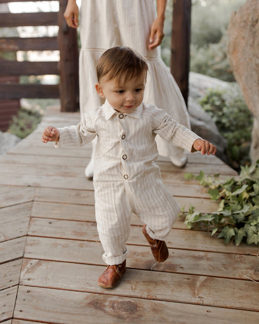 Collared Baby Jumpsuit | Champagne Stripe
