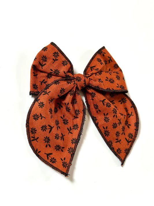 Rust Floral Stripe Fable Bow | Clip