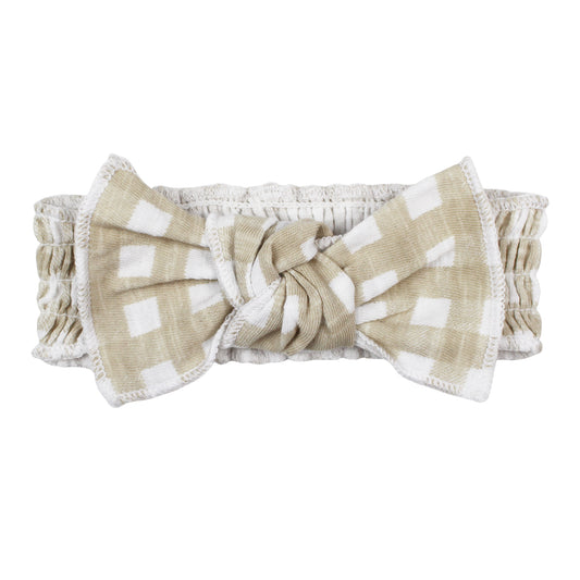 Slub Jersey Smocked Headband | Stone Gingham