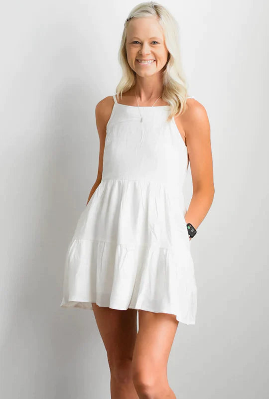 Women's Linen Tiered Dress | White
