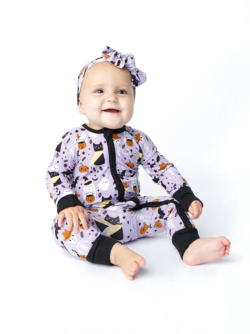 Bamboo Convertible Footie Pajamas Spooky Cute Purple