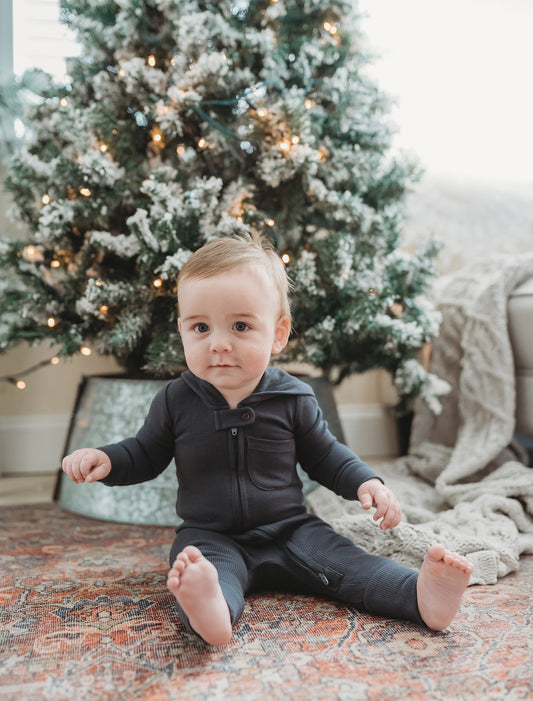 Organic Thermal 2-Way Zipper Romper | Coal