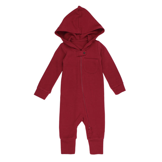 Organic Thermal 2-Way Zipper Romper | Crimson