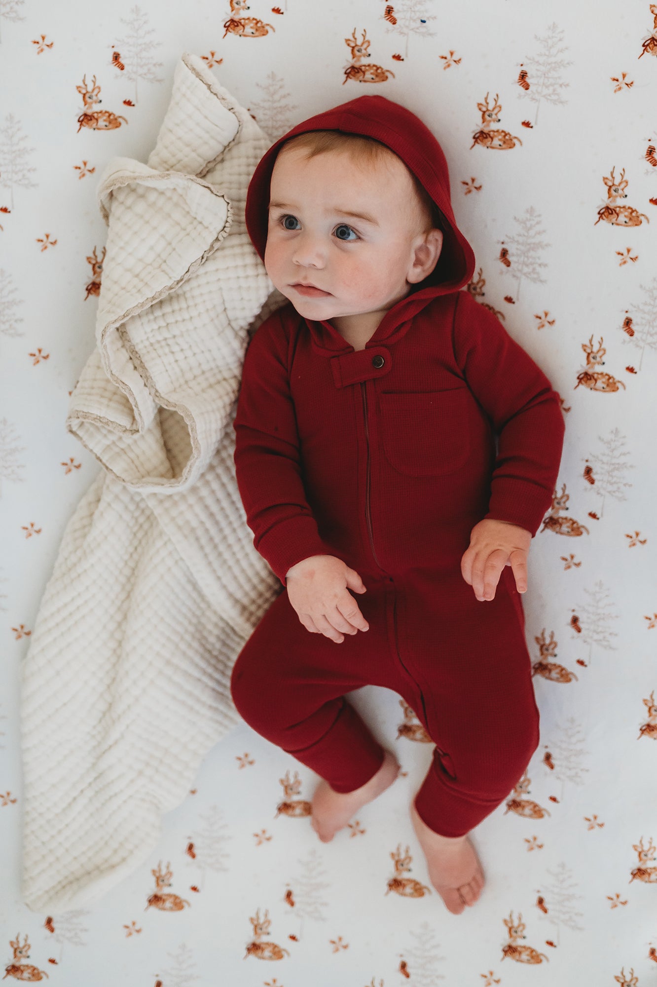 Organic Thermal 2-Way Zipper Romper | Crimson