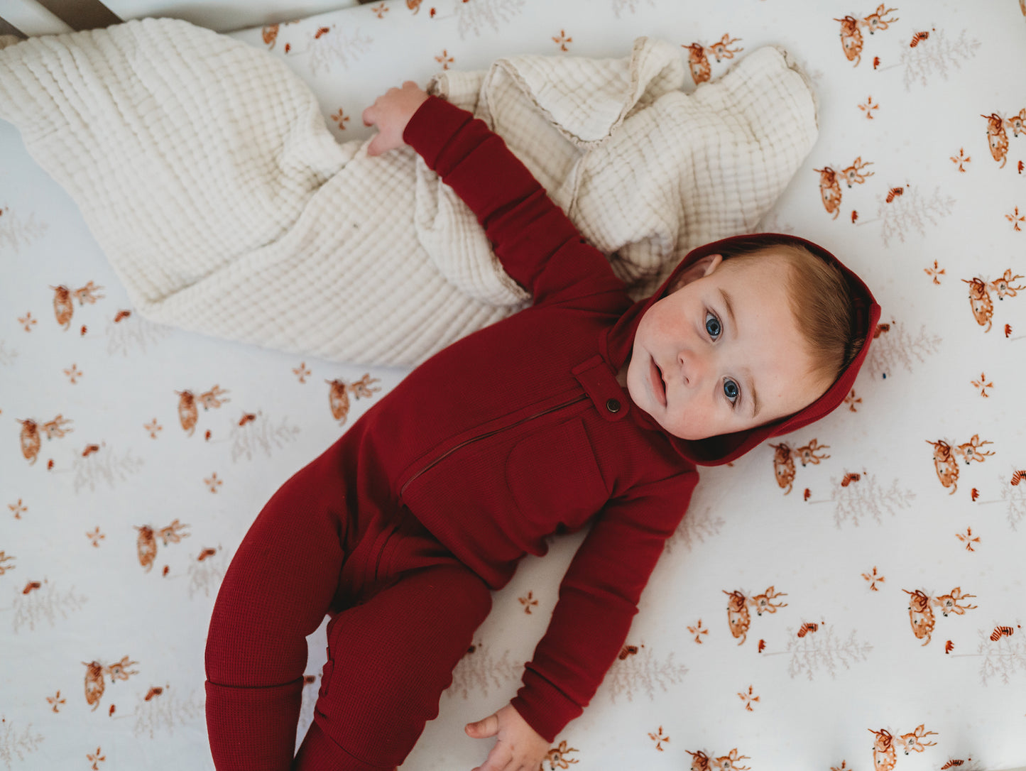 Organic Thermal 2-Way Zipper Romper | Crimson
