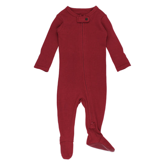 Organic Thermal 2-Way Zipper Footie | Crimson