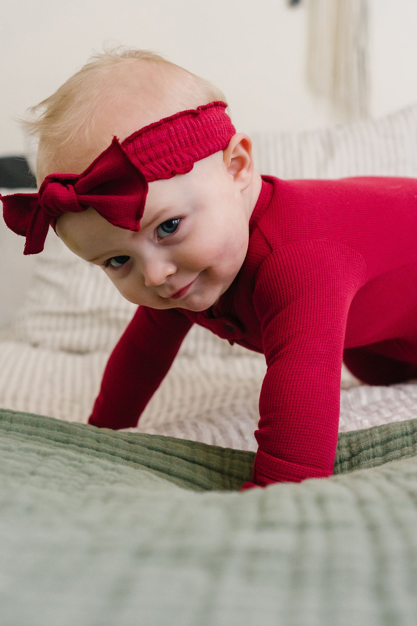 Organic Thermal Smocked Headband | Crimson