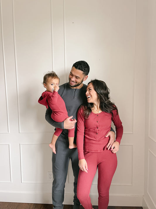 Organic Thermal 2-Way Zipper Romper | Crimson