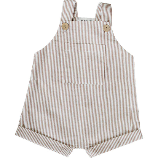 Tan Stripe Short Overalls