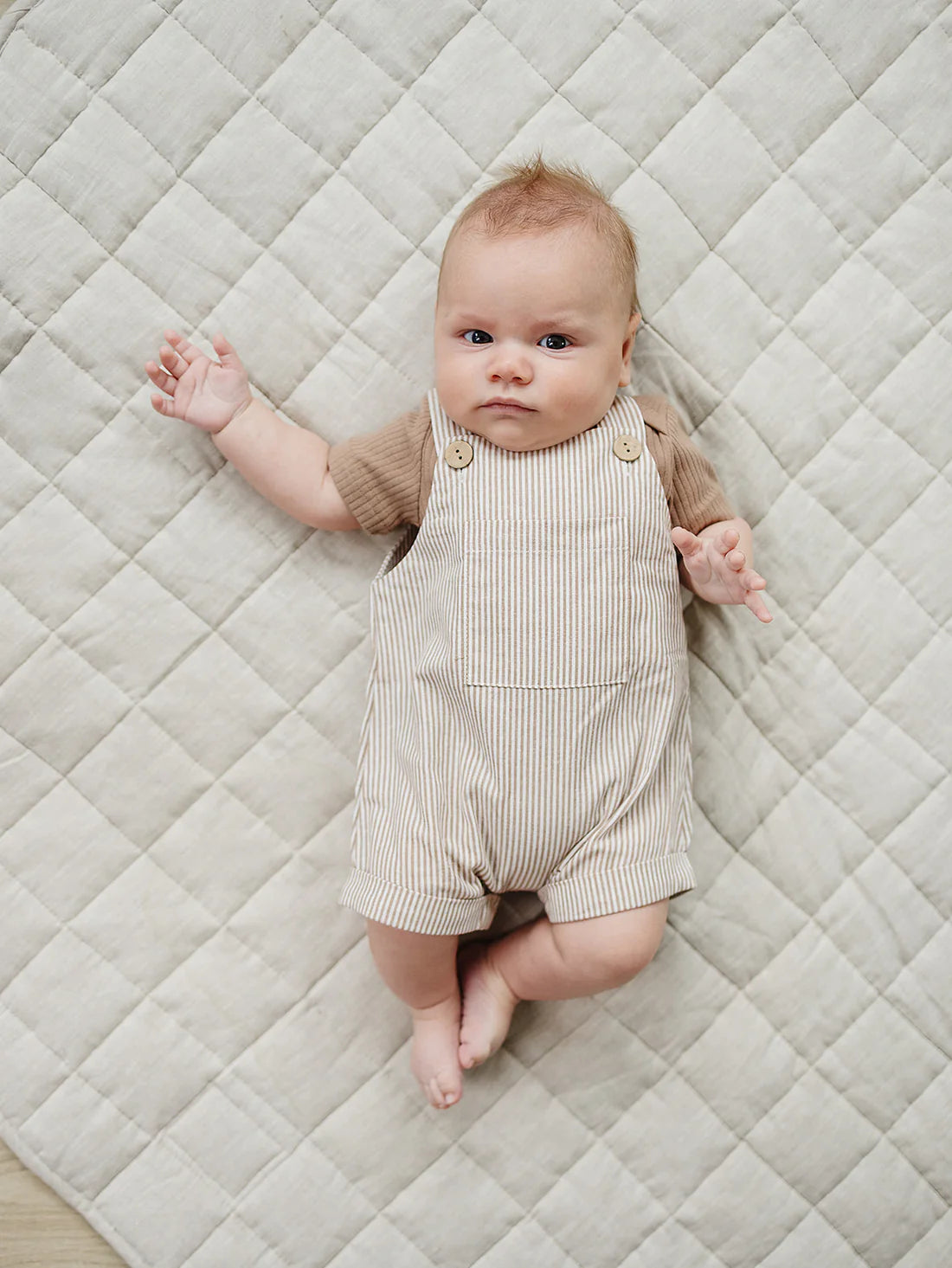 Tan Stripe Short Overalls
