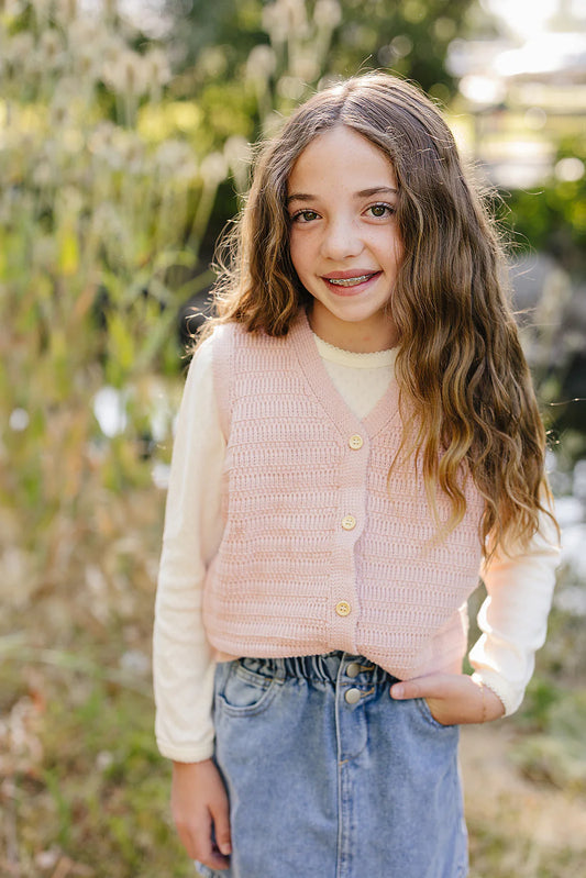 Knit Button Down Vest | Blush