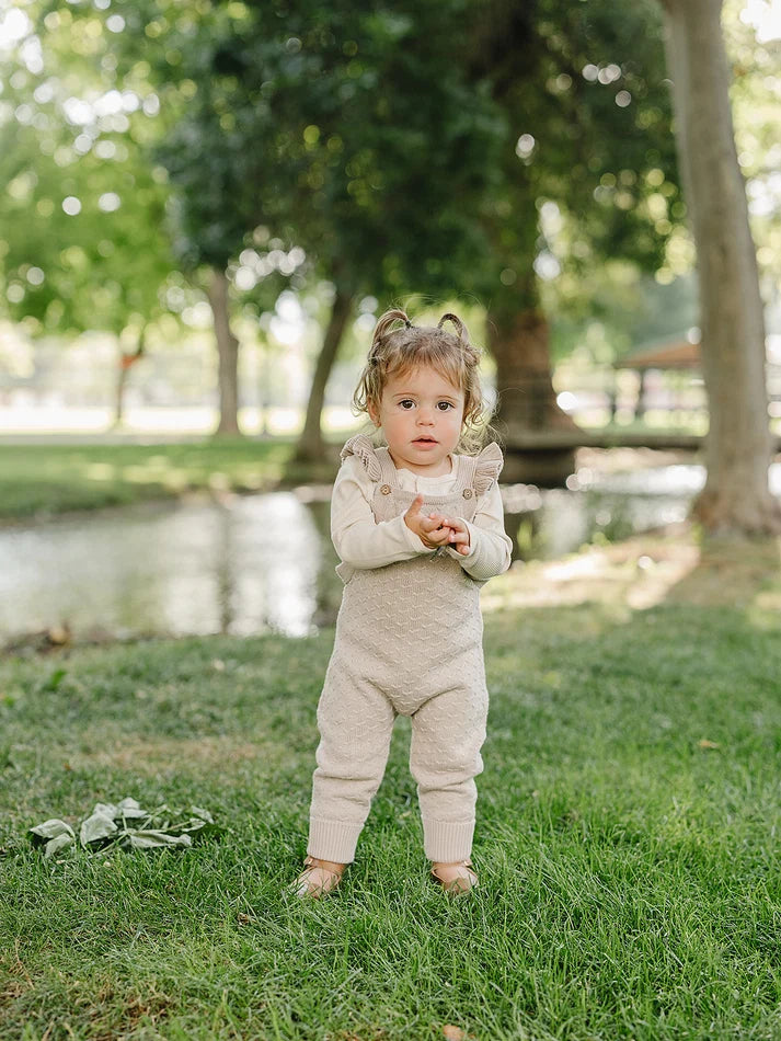 Ruffle Knit Overalls | Taupe