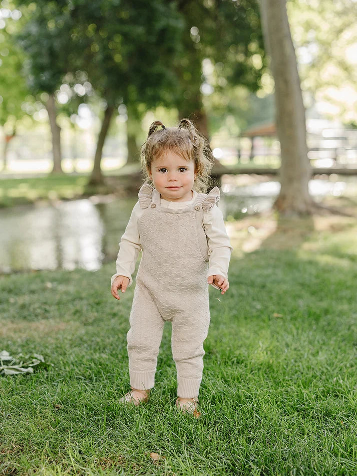 Ruffle Knit Overalls | Taupe