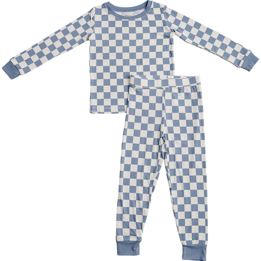 Bamboo Pajama Set | Blue Checkered (Ribbed)