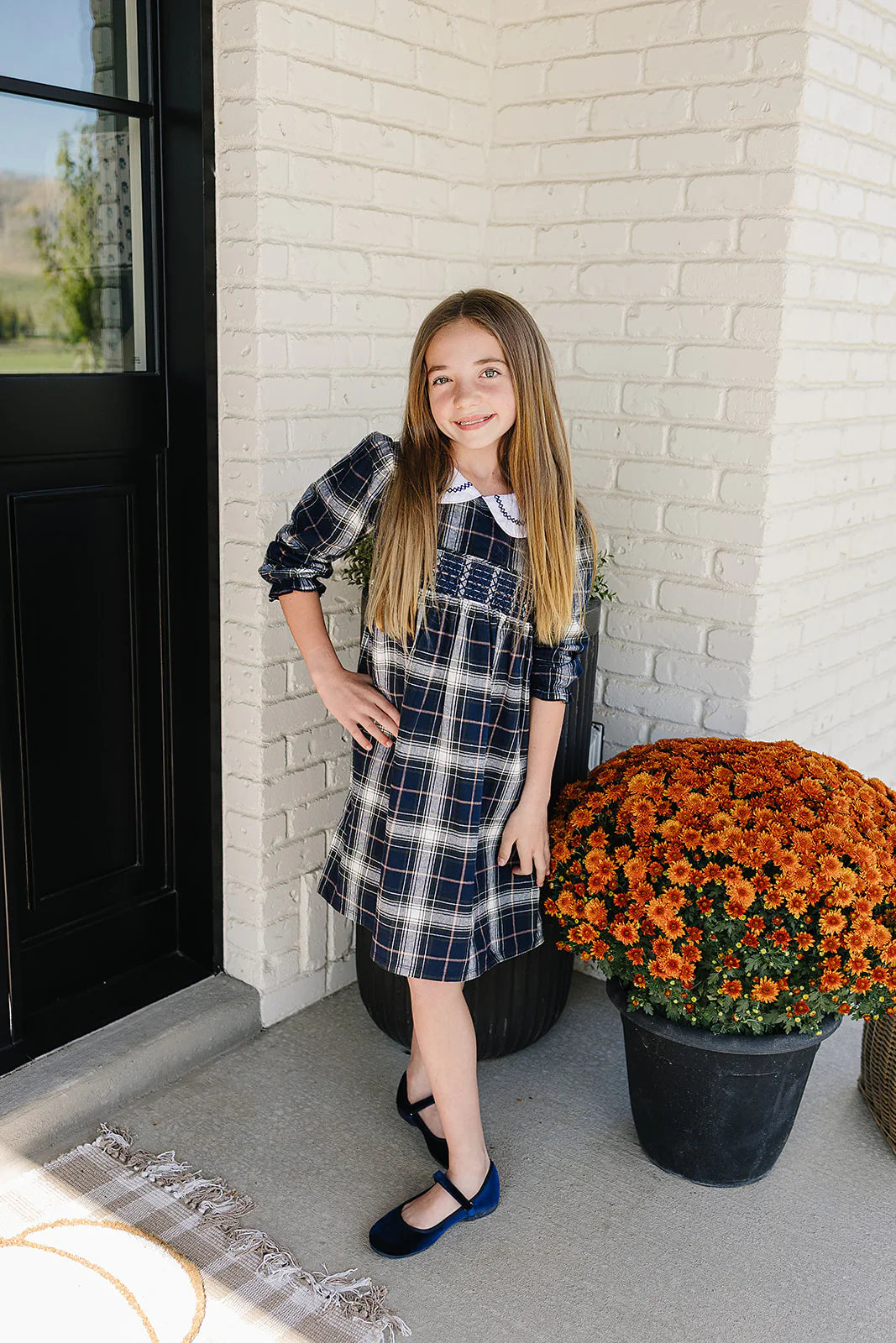 Navy Plaid Smocked Dress