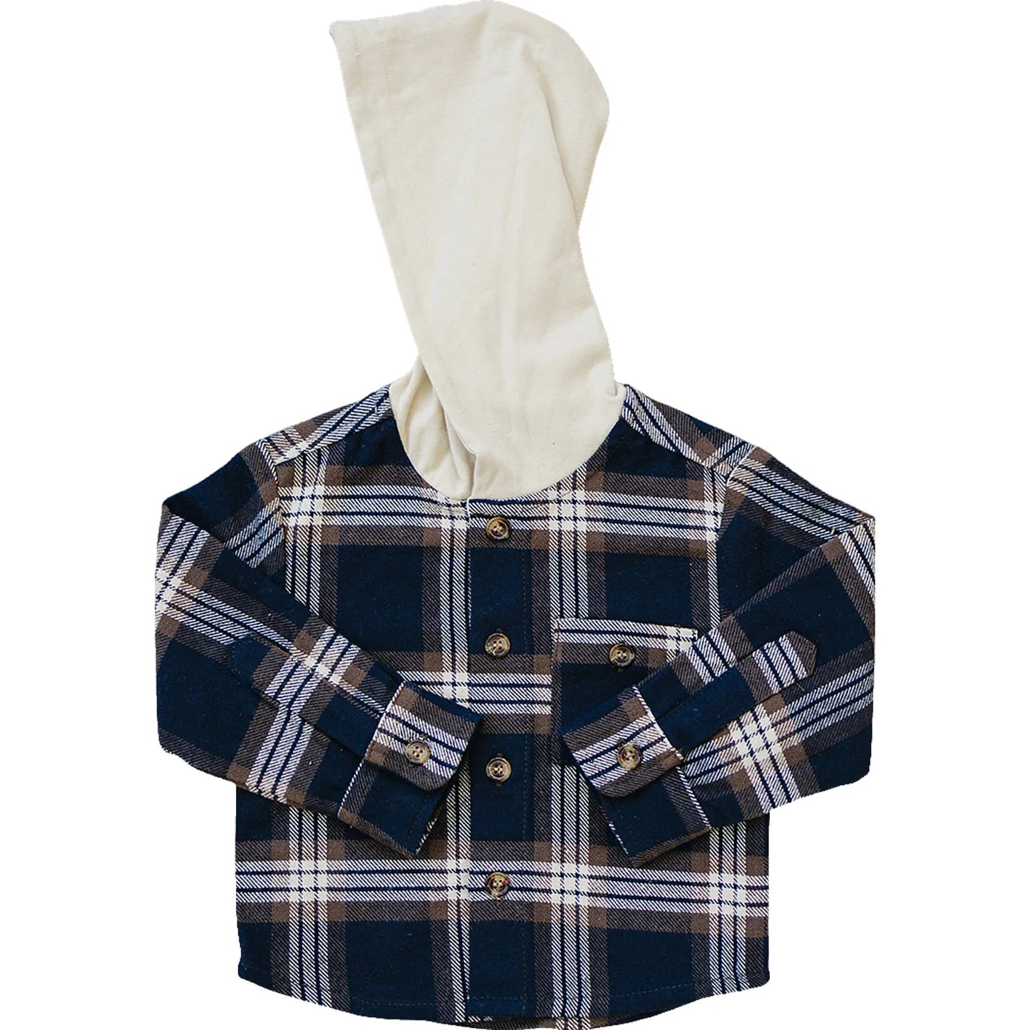 Hooded Flannel | Navy & Brown