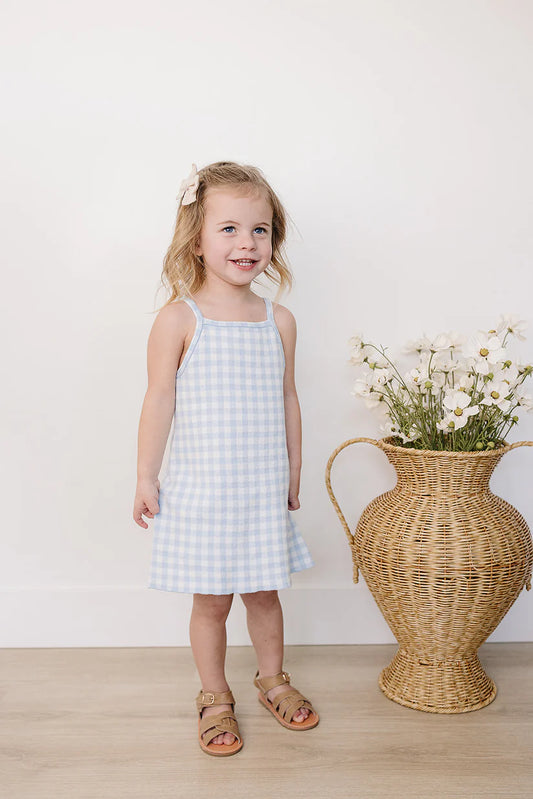 Blue Knit Gingham Dress