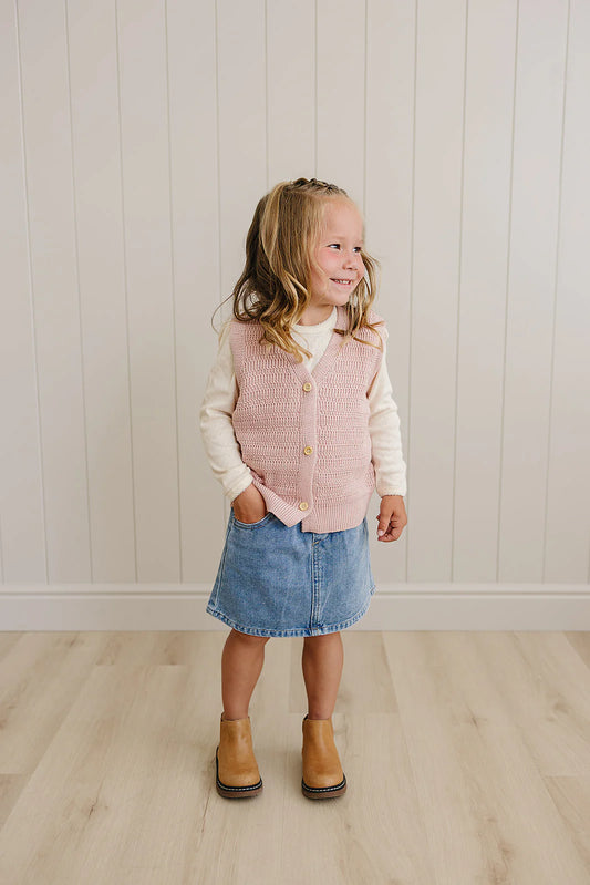 Knit Button Down Vest | Blush
