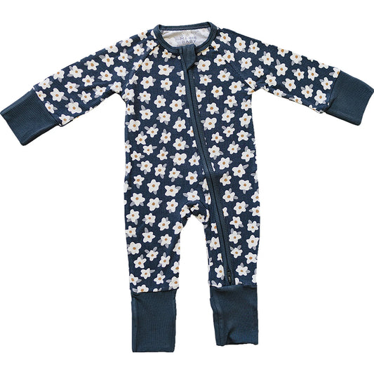 Ribbed Bamboo Zipper | Navy Daisy