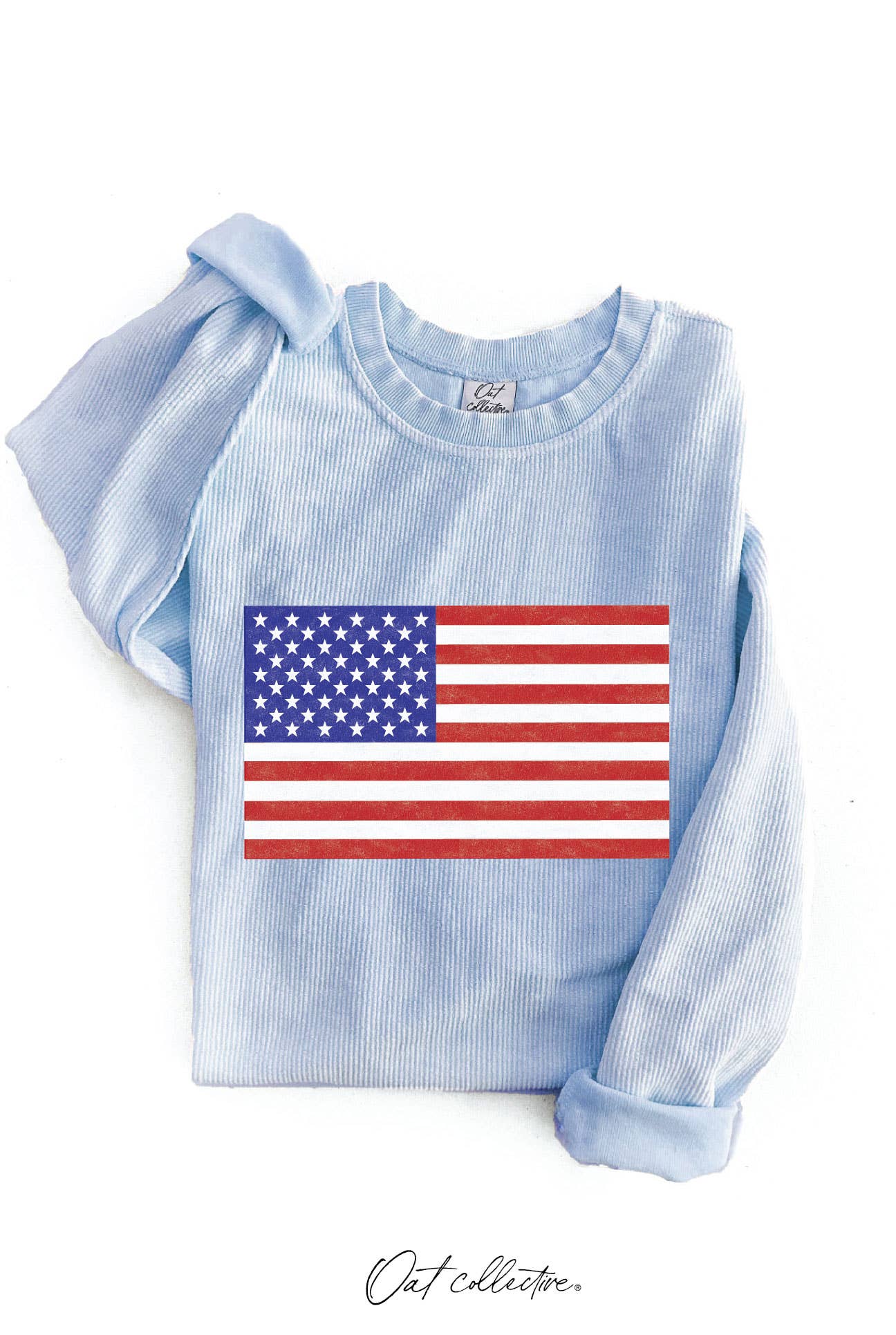 USA Flag Thermal Vintage Pullover | Light Sky Blue