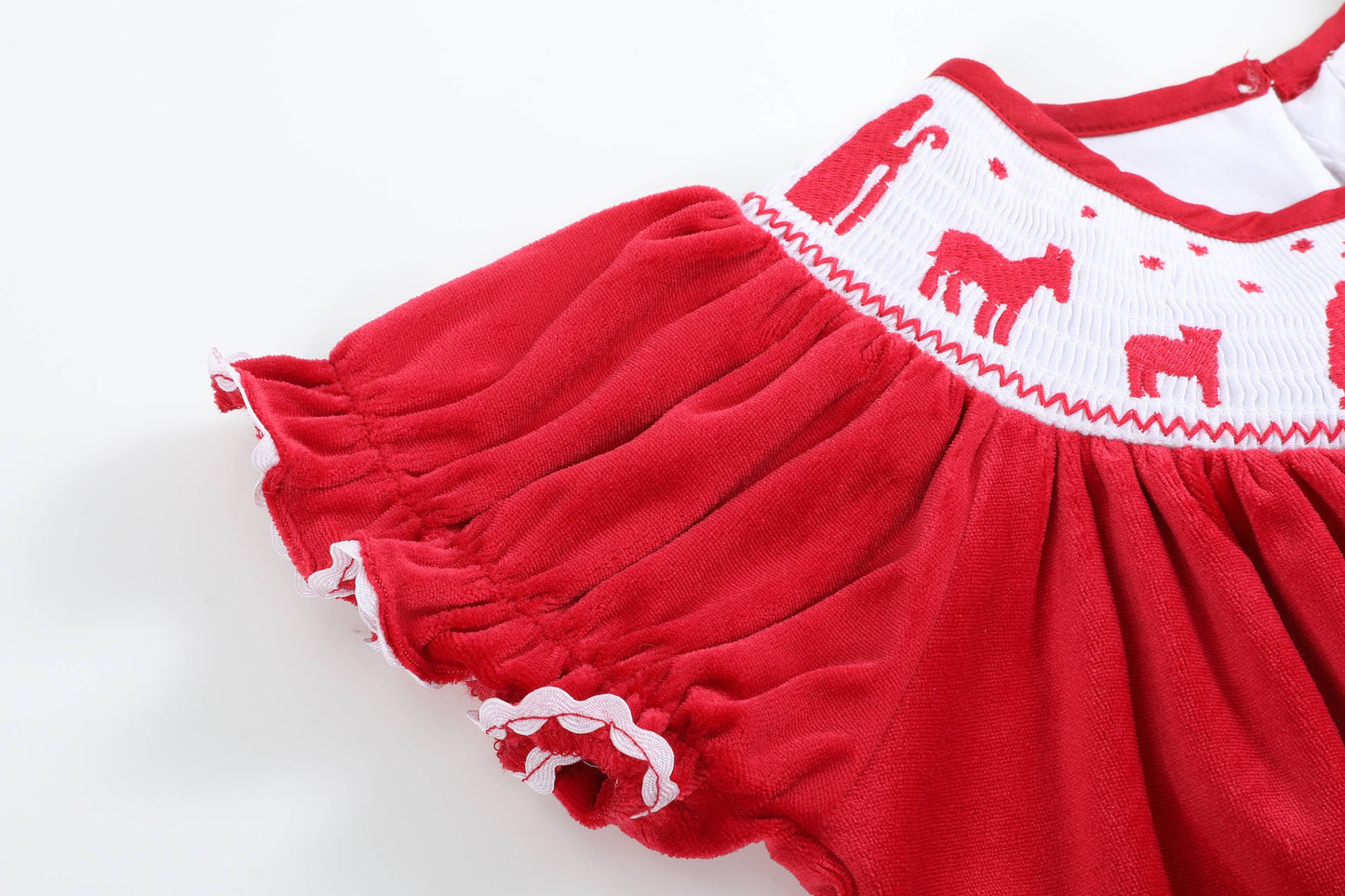 Nativity Smocked Bishop Dress | Red Velvet