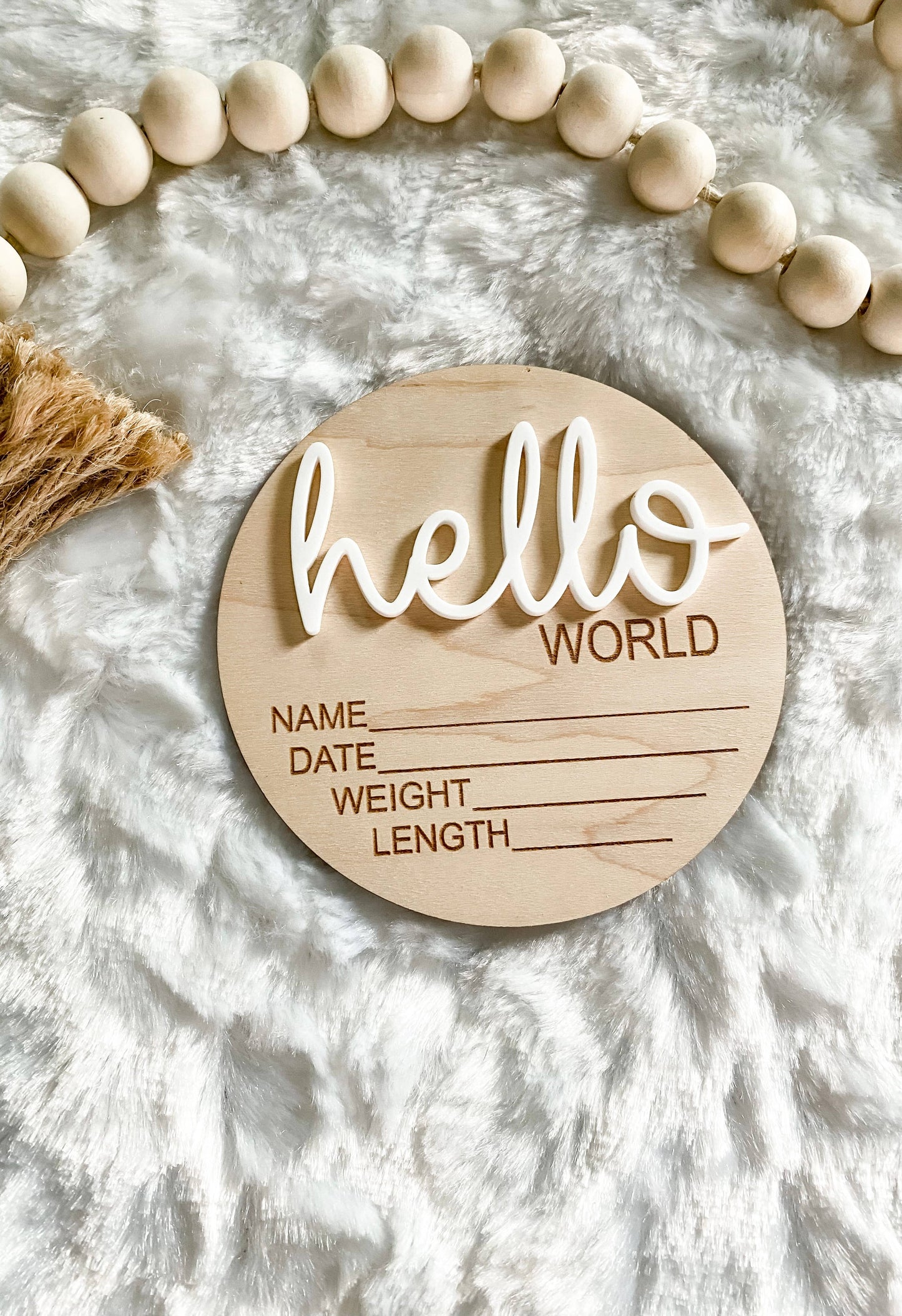 Hello World Birth Stat Wood Sign