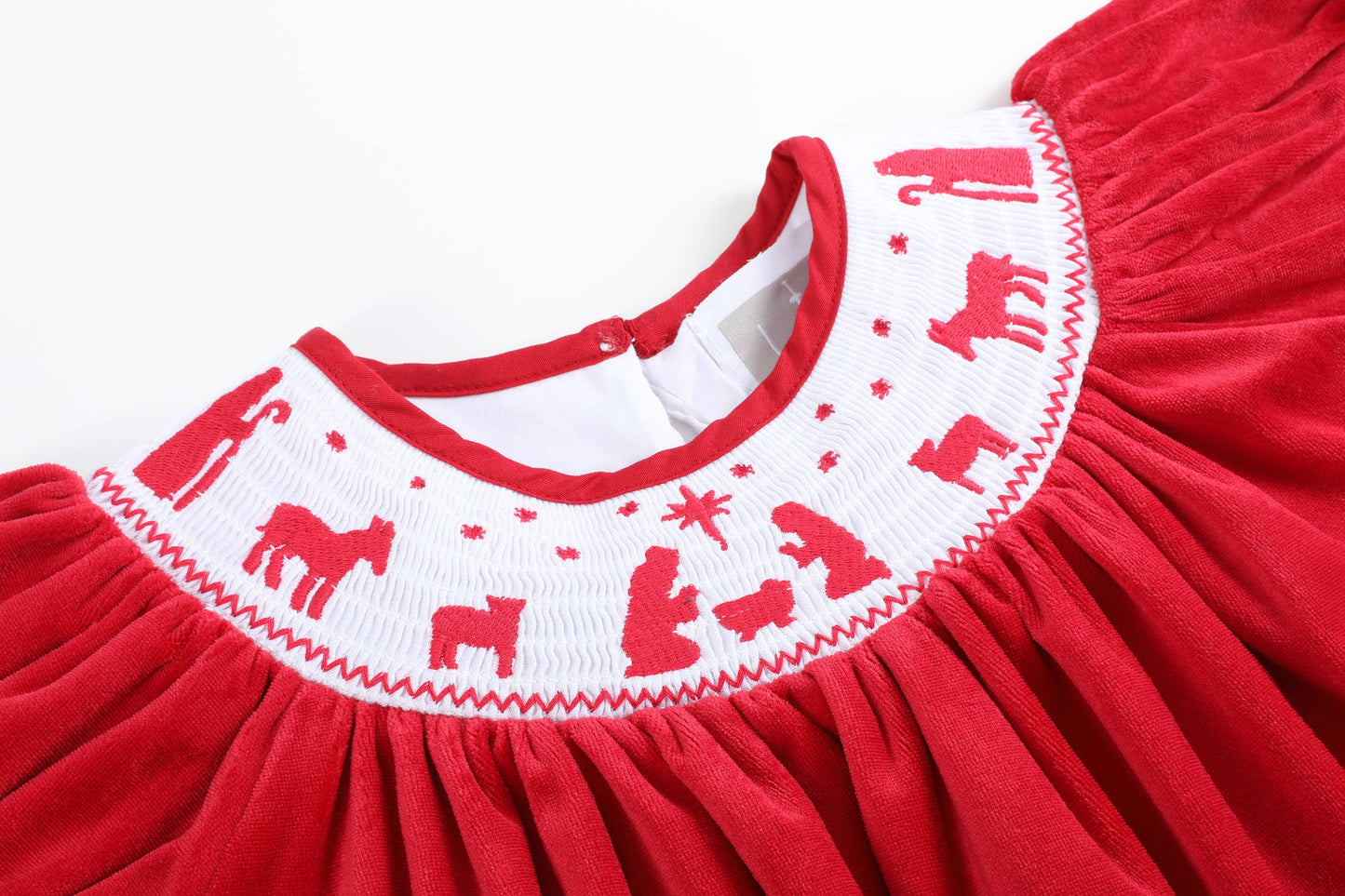 Nativity Smocked Bishop Dress | Red Velvet
