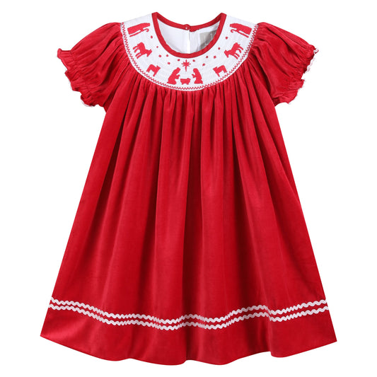 Nativity Smocked Bishop Dress | Red Velvet