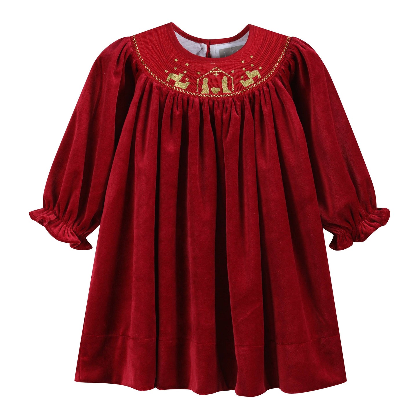 Nativity Long Sleeve Smocked Dress | Red Velvet