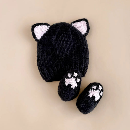 Black Cat Hat and Booties Set