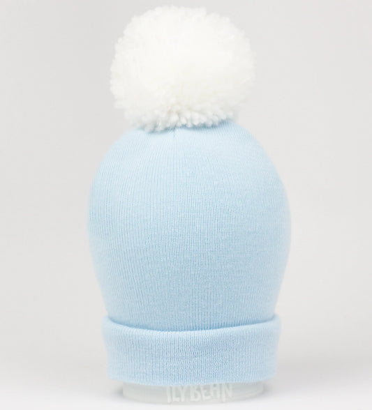 Newborn Hospital Hat | Blue with White Pom