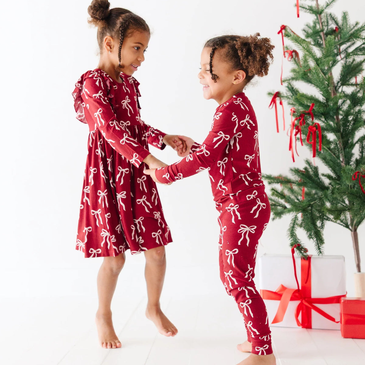 Red Coquette Bows | Ruffle Long Sleeve Dress