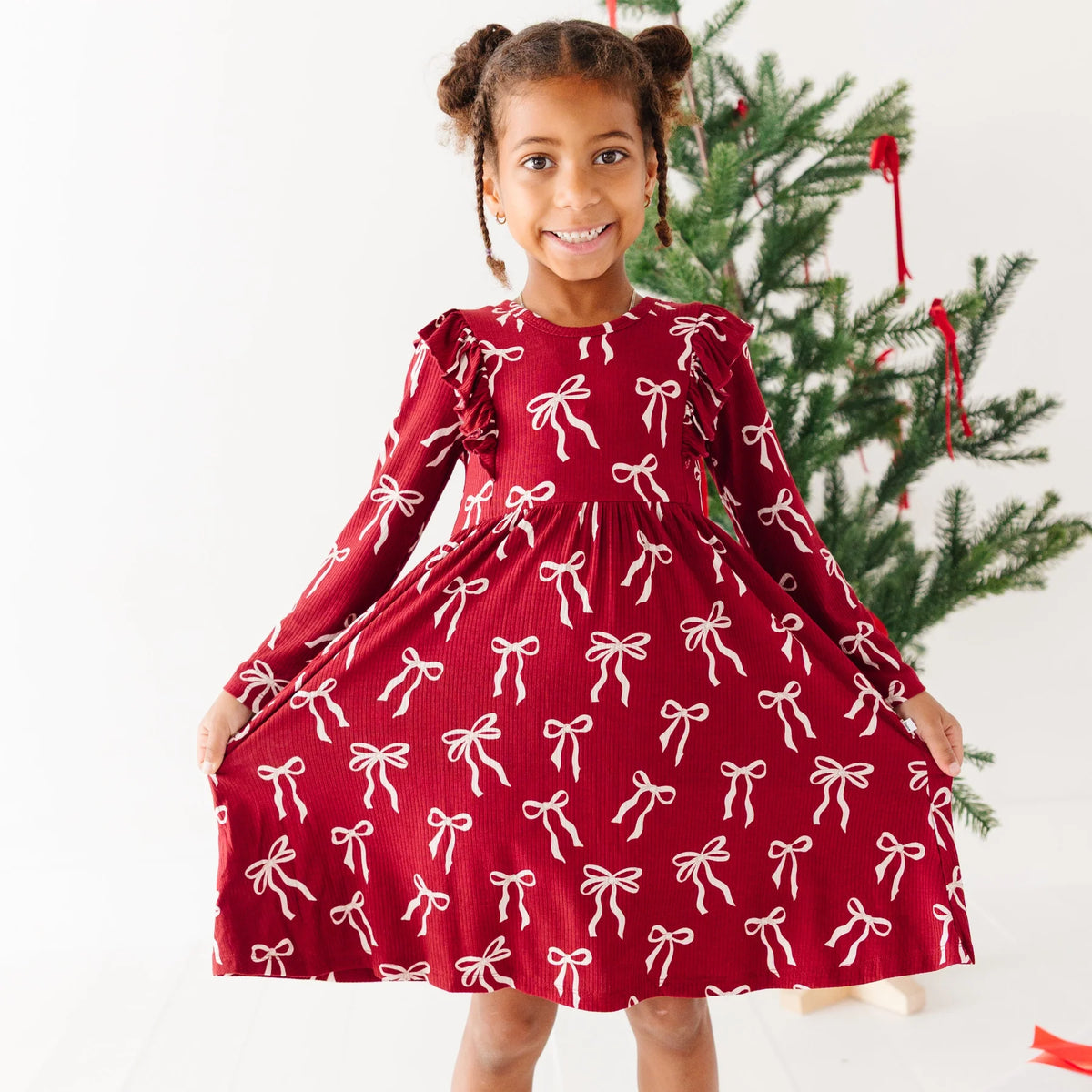 Red Coquette Bows | Ruffle Long Sleeve Dress
