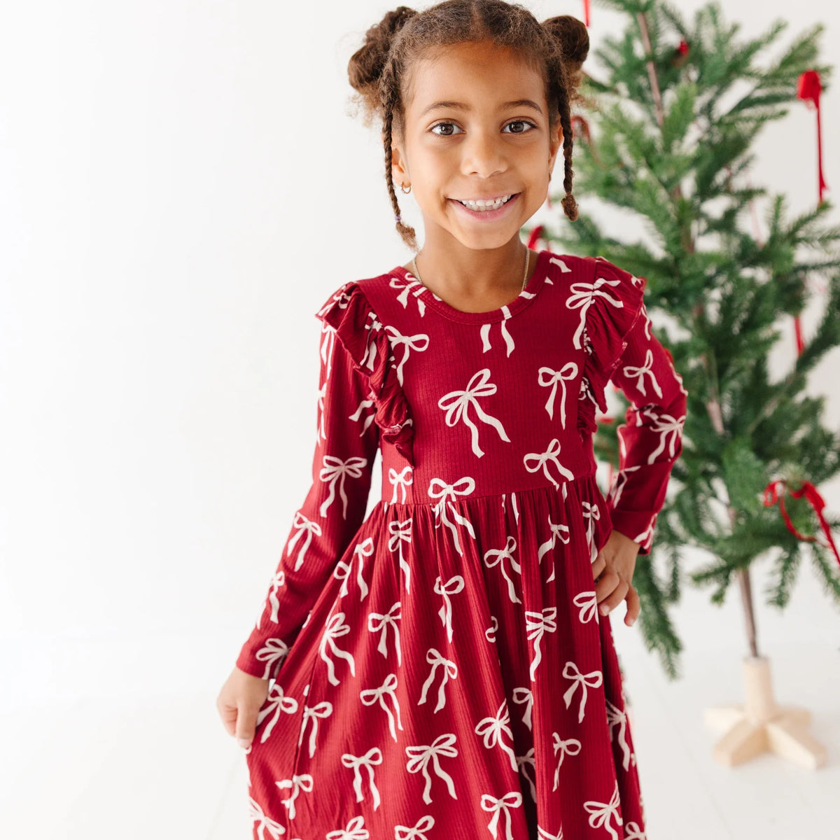 Red Coquette Bows | Ruffle Long Sleeve Dress