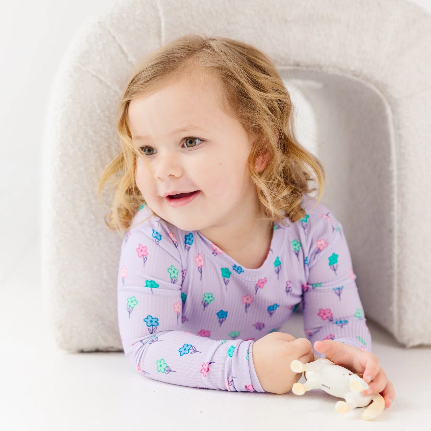 Ribbed Two-Piece Bamboo Pajama Set | Lilac  Daisies