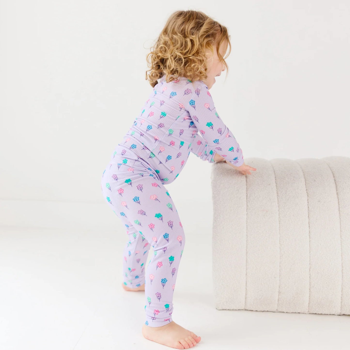 Ribbed Two-Piece Bamboo Pajama Set | Lilac  Daisies