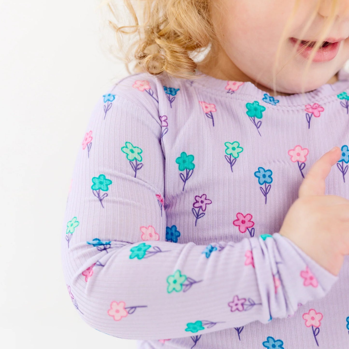 Ribbed Two-Piece Bamboo Pajama Set | Lilac  Daisies