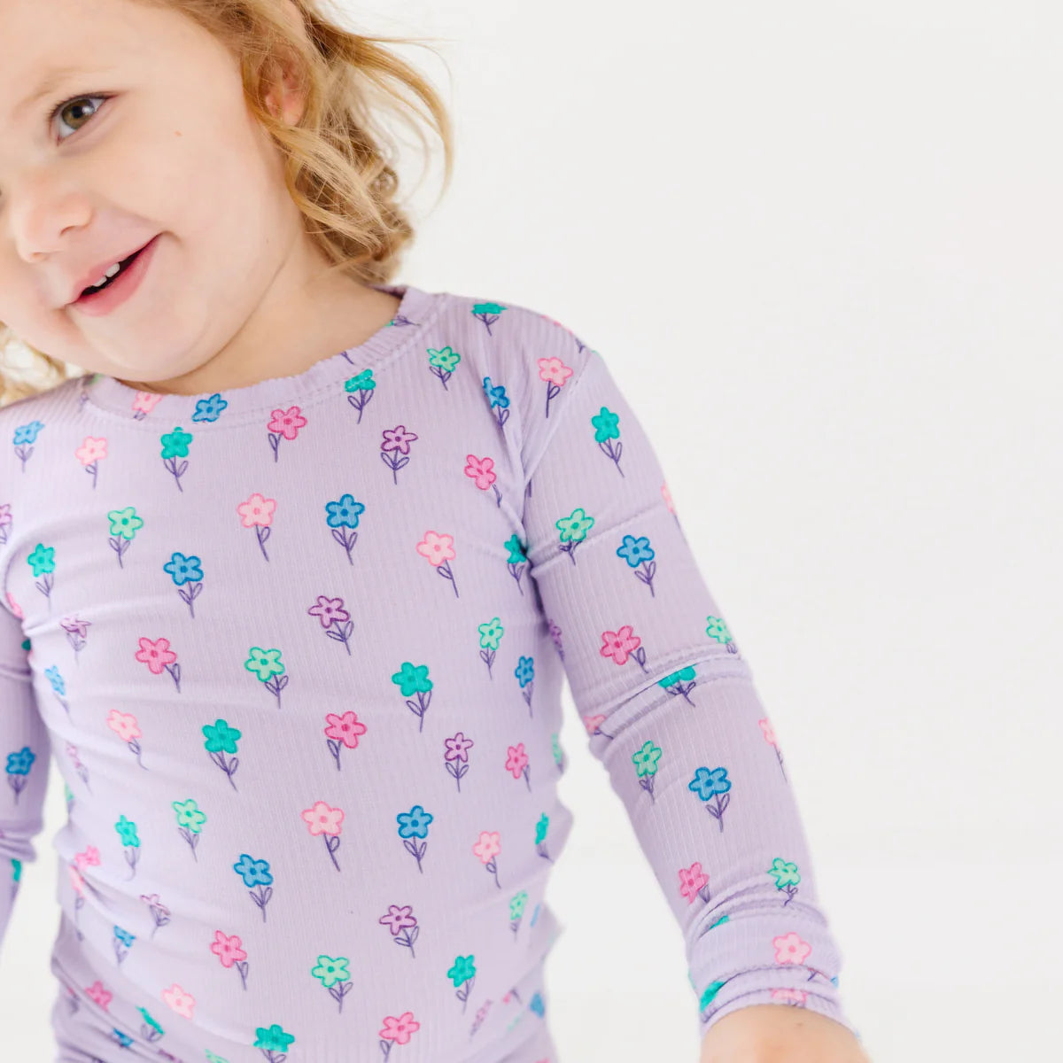 Ribbed Two-Piece Bamboo Pajama Set | Lilac  Daisies