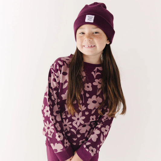 Bamboo French Terry Pullover | Deep Plum Floral