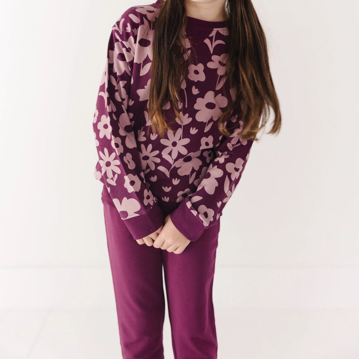 Bamboo French Terry Pullover | Deep Plum Floral