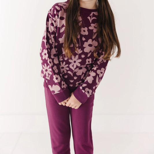 Bamboo French Terry Pullover | Deep Plum Floral