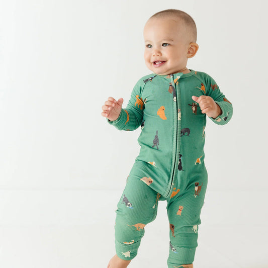 Bamboo Sleeper w/ Fold-Over Feet | Dogs Green (Small Ribbed)