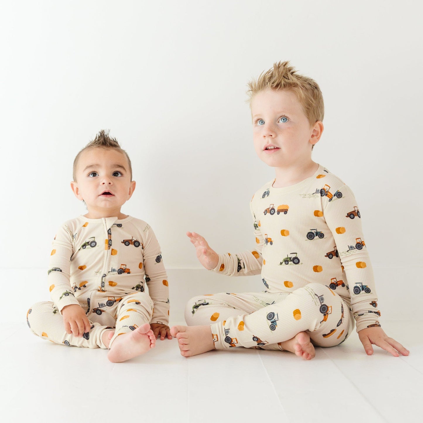 Bamboo Pajama Set | Tractors (Small Ribbed)