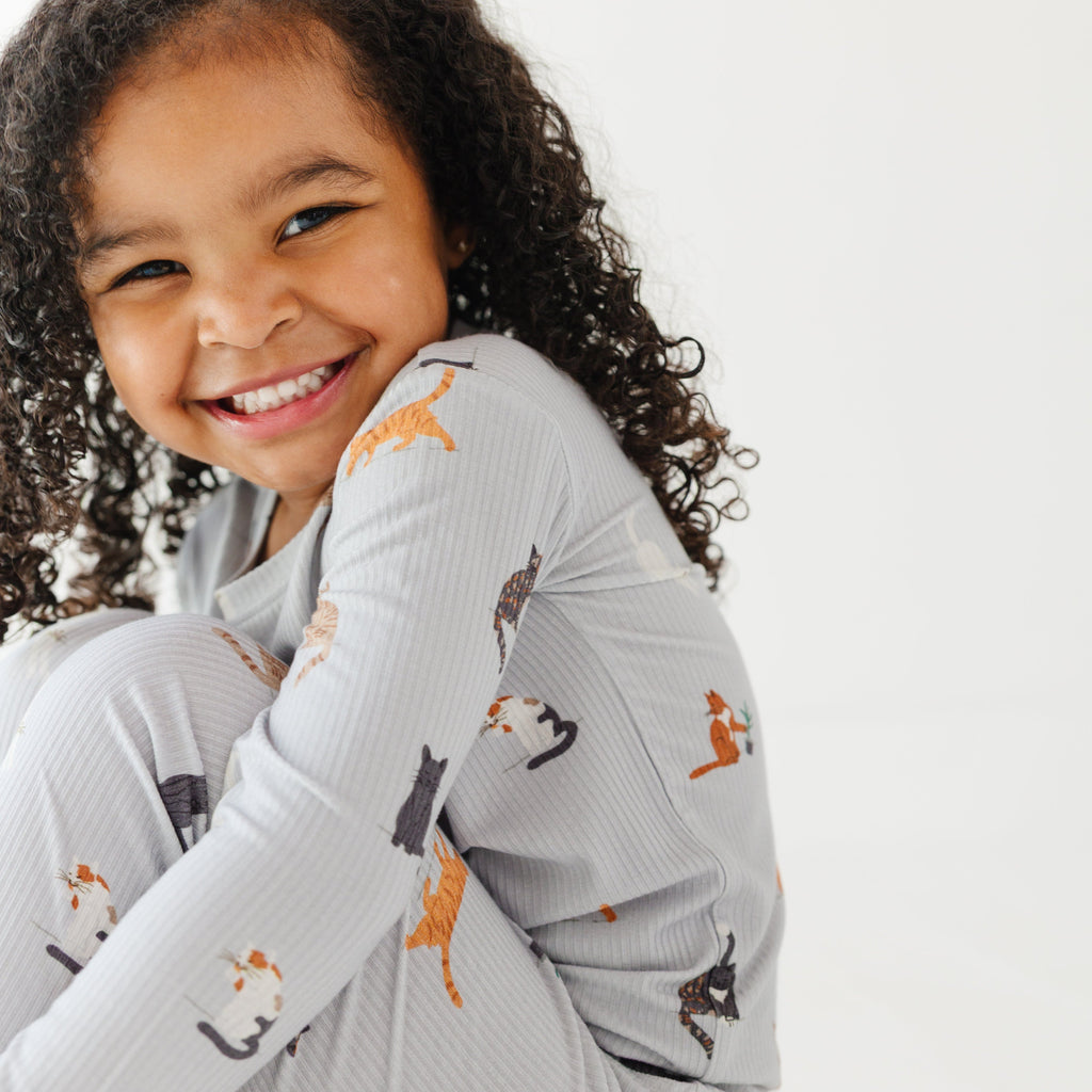 Bamboo Pajama Set | Cats Gray (Small Ribbed)