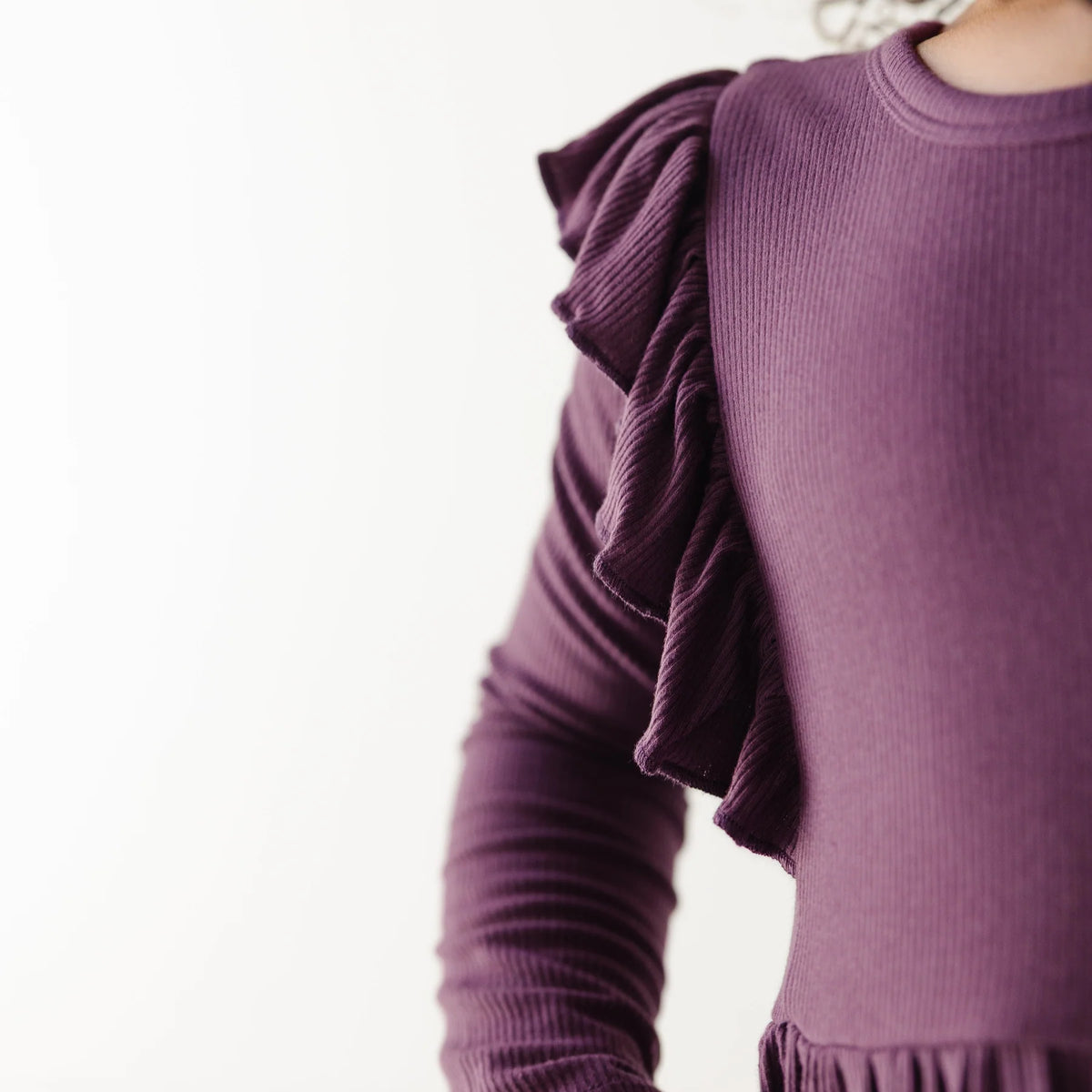 Ruffle Long Sleeve Dress | Mulberry (Small Ribbed)