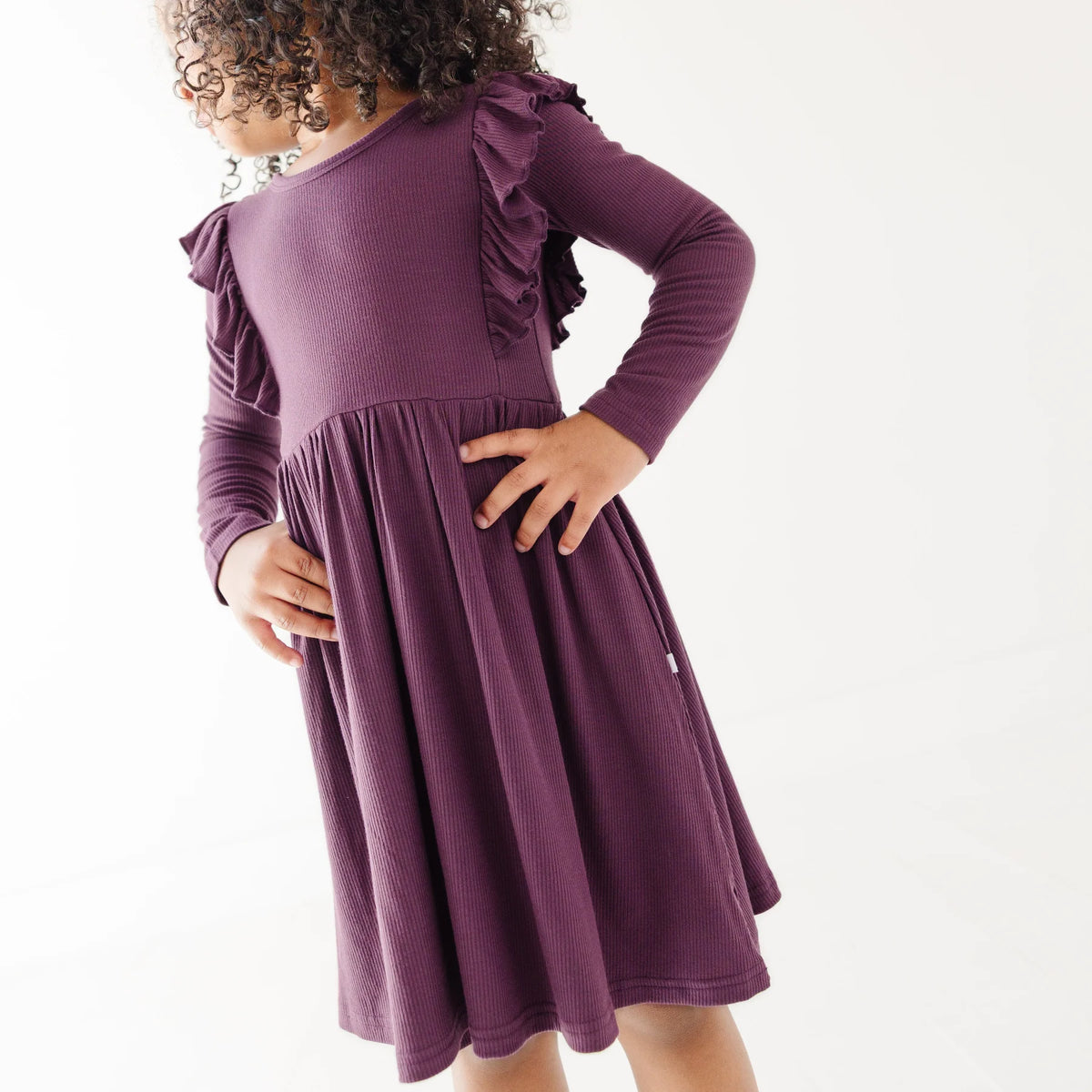 Ruffle Long Sleeve Dress | Mulberry (Small Ribbed)