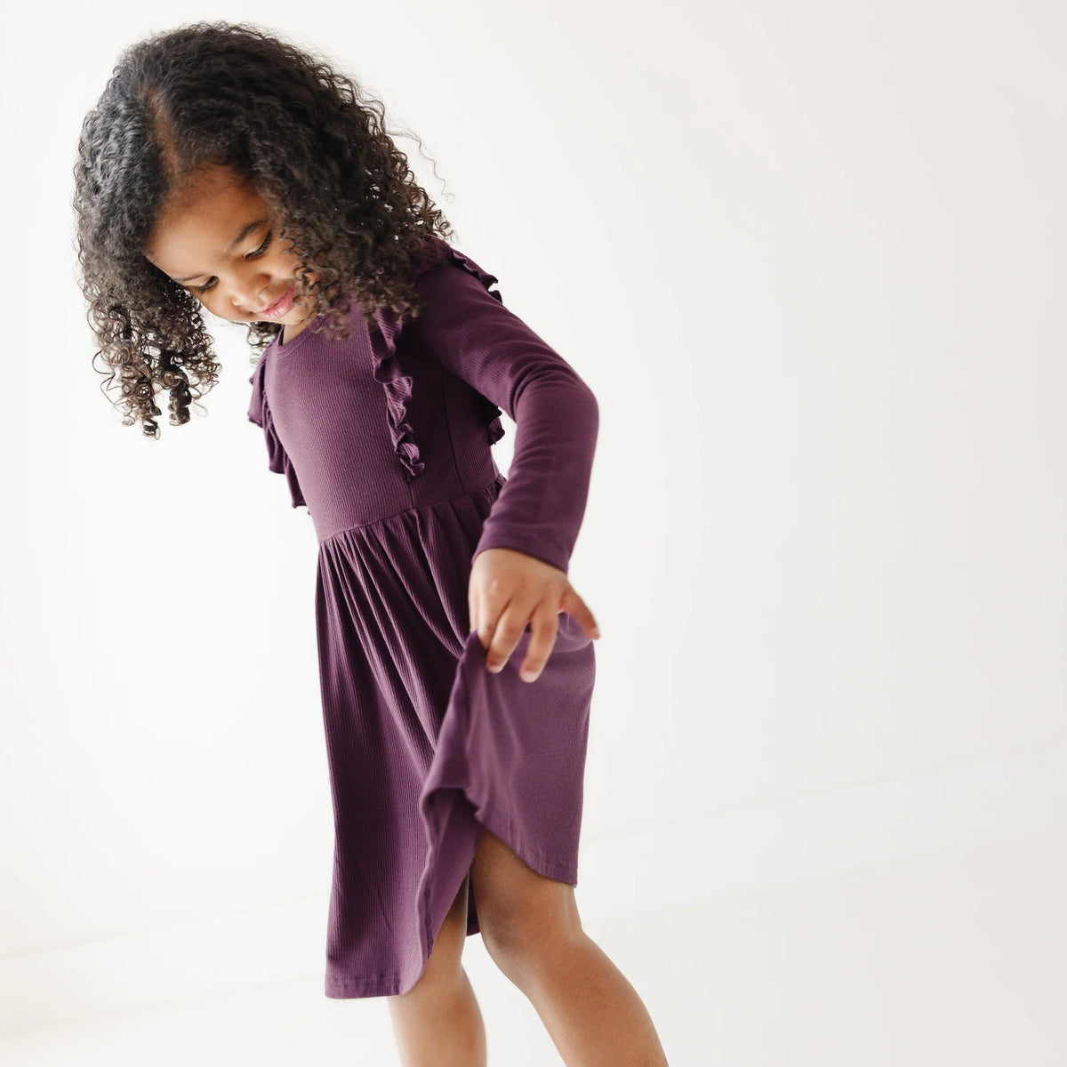 Ruffle Long Sleeve Dress | Mulberry (Small Ribbed)